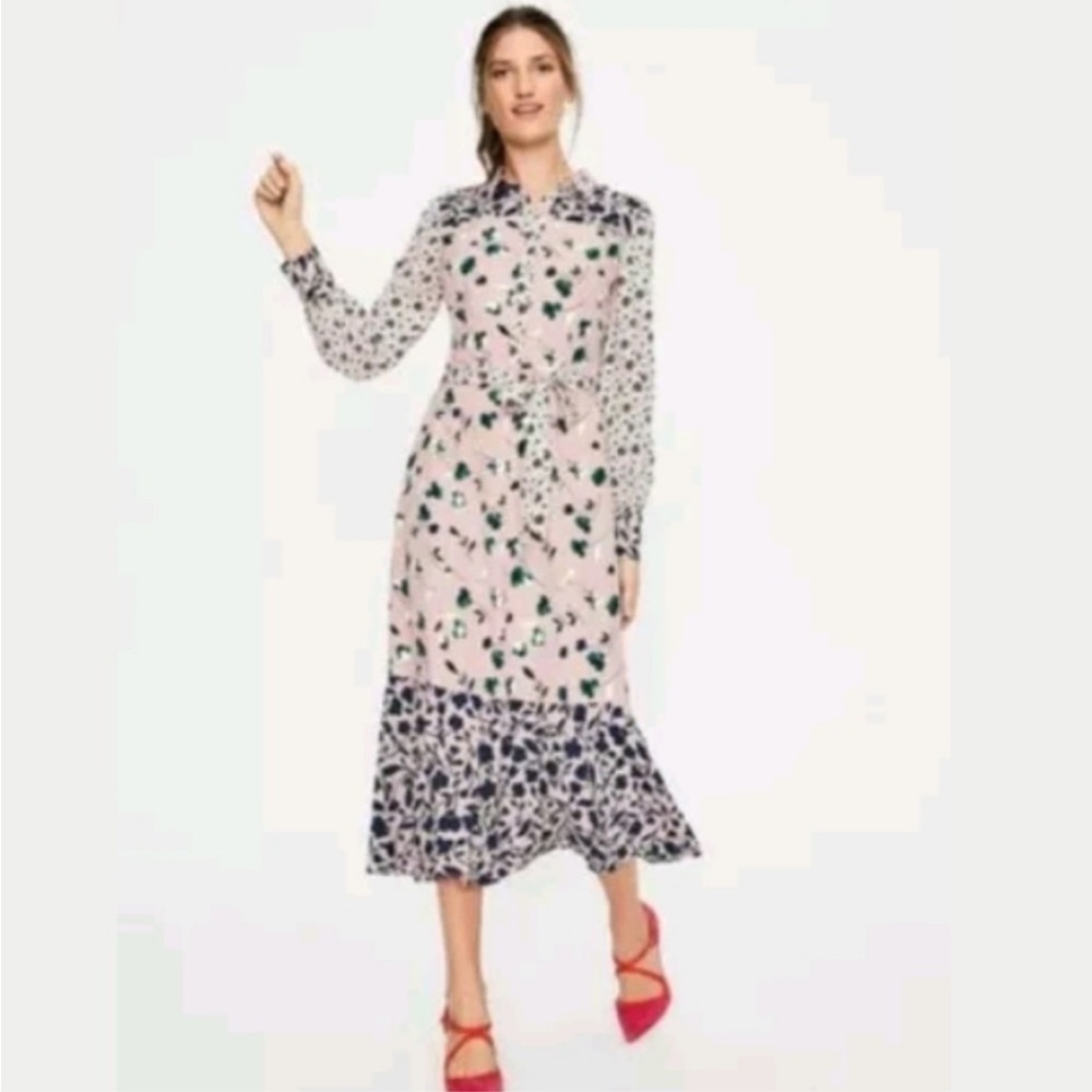 Boden Sybil Floral Midi Shirt Dress Pink Wildflower Print